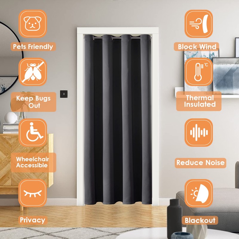 ChrisDowa Blackout Door Curtains for Doorway Privacy, Grommet Closet Curtains