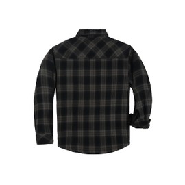 COEVALS CLUB Men's Flannel Jacket Sherpa Lined Quilted Cotton Snap Button Up Long Sleeve Shirts Jacket (Gray Black/XL 15#)