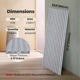 Keemute 4-Pack Bilayer Acoustic Wall Panels Large Self-adhesive, 47.2” * 23.6” * 0.71” Soundproof Wall Panel, Acoustical Barrier of Polyester Fiber, Decorative Panels for Home&Office,Grey+Grey