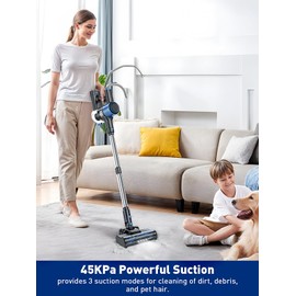 VOKENE Cordless Vacuum Cleaner, 8 in 1 Powerful Suction Lightweight Vacuum Cleaner for Home, LED Display, 3 Suction Modes, 45Mins Detachable Battery Vacuum for Hard Floor Carpet Pet Hair (Blue)