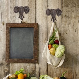 JUXYES Set of 4 Vintage Wall Decorative Hooks With Screws - Heavy Duty Cast Iron Animal Shaped Retro Hanging Hanger - Rustic Elephant Coat Hat Hook