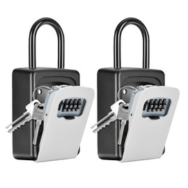 Portable Key Lock Box, Upgrade Clearly Visible Numbers, Lock Box Wall Mounted for House Key, 5 Key Capacity, Weatherproof Resettable Code (2 Pack, Gray)