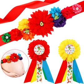 JOYMEMO Mexican Fiesta Baby Shower Maternity Sash Kit, Taco About A Baby Shower Belly Belt and Mom to Be & Dad to Be Corsage Pins, Pregnancy New Parents Photo Props Fiesta Themed Party Supplies