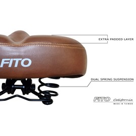 Made in Taiwan, Fito MF Oversized 10.5" Synthetic Leather Retro Beach Cruiser Bicycle Comfort Bike Seat Saddle - Brown