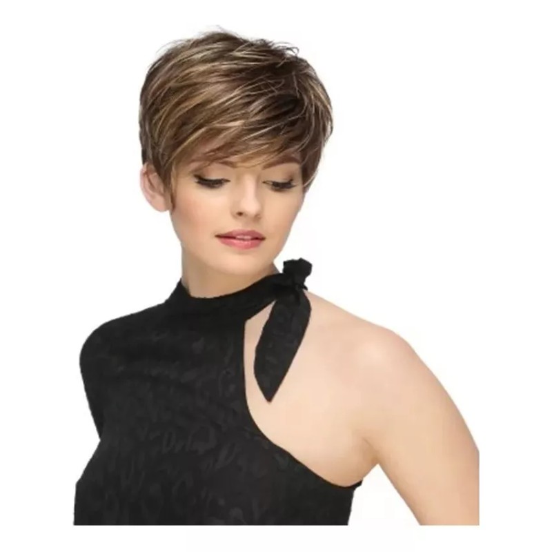 generic Peluca Corta Rubia Ombré For Mujer, Peluca Rizada De