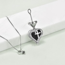 URONE Cross Heart Urn Necklace for Ashes 925 Sterling Silver Cross Heart Ashes Necklace for Human Ashes Forever in My Heart Keepsake Cremation Jewelry for Ashes of Loved Ones