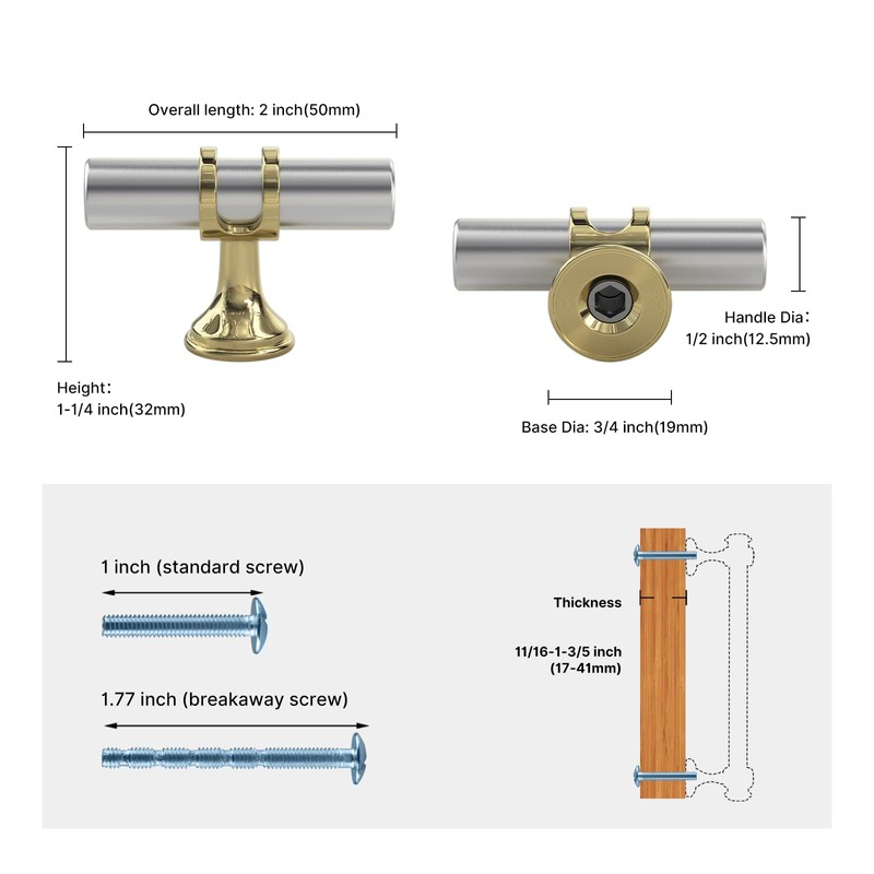 Haliwu 20 Pack Brushed Nickel Cabinet Knobs, Gold Cabinet Knobs