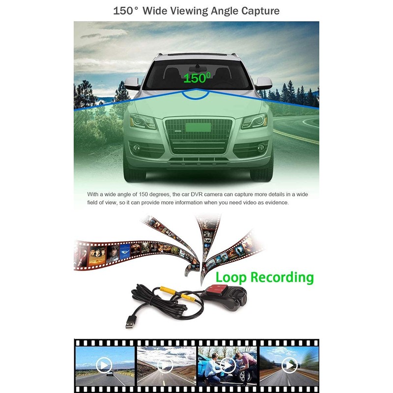 ERISIN HD 1080P 150° Wide Angle Mini Car Dash Camera