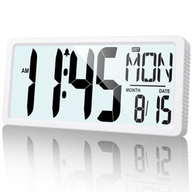 XREXS Large Digital Wall Clock Battery Operated with Backlight, 15" LED Large Display Timer with Temperature Date Week Auto DST Adjustable Brightness, Alarm Clock for Classroom, Livingroom, Office