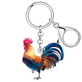 OUSIO Acryl Floral Hühner Schlüsselanhänger Bunte Bauernhof Tiere Niedliche Huhn Schlüsselringe für Frauen Charm Geldbörse Tasche Auto Dekor Damen Geschenke (Gelb)