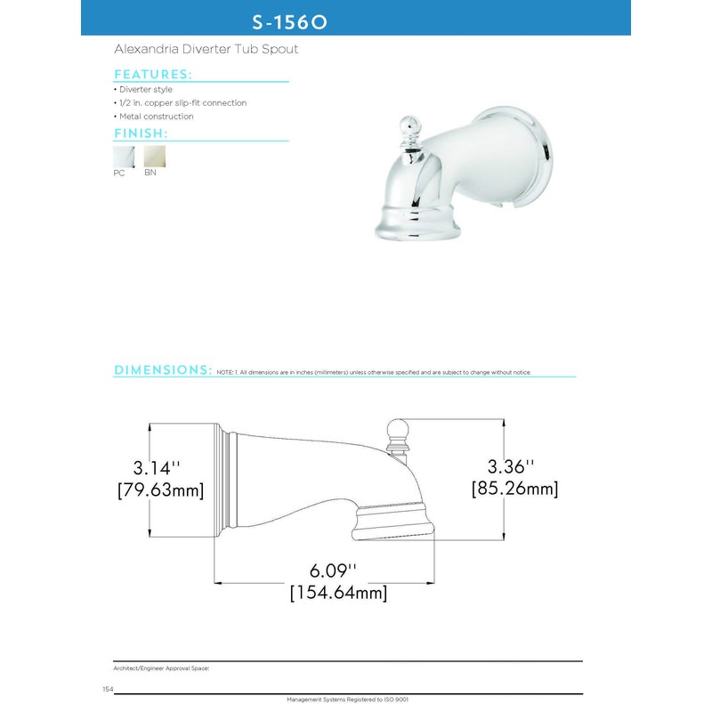 Speakman S-1560 Alexandria Bathtub Spout with Diverter for Stylish Bathroom