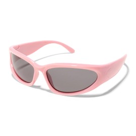 ShadyVEU Y2K Wrap Around Futuristic Swift Slim Fashion Oval Sports Shades UV400 Sun Glasses (Light Pink Frame/Smoke Lens)