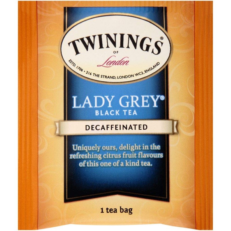 Twinings Decaffeinated Lady Grey Black Tea Individually Wrapped Bags, 20