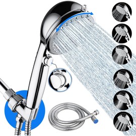 VewePata Handheld Shower Set with 6+1 Jet Types, High Pressure Shower with Water-Saving On/Off Switch (Silver Shower Head with Hose)