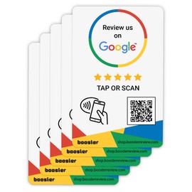 Booster for Google Review Tap Cards from Booster Review - Tap for Instant Reviews - Compatible with All Phones - Smart Tap Reusable NFC & QR - Boost Business Reviews (5-Pack)