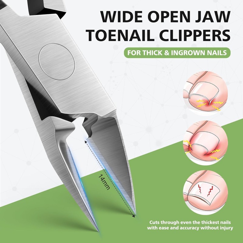 Toenail Clippers Straight Blade for Thick Toenails, Wide Open Pointed