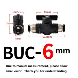 MiJunHD 6mm BUC Pneumatic Valve, 1 Piece Manual Switch Controller Push to Connect Shut Off Ball Valve for Air Flow Control