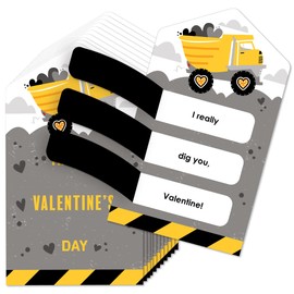 Big Dot of Happiness Dig It - Construction Party Zone - Dump Truck Cards for Kids - Happy Valentine’s Day Pull Tabs - Set of 12