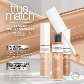 L'Oreal Paris True Match Radiant Serum Concealer, Brightening Under Eye Concealer for Dark Circles with 1.5% Hyaluronic Acid and Caffeine, N10, 10 mL