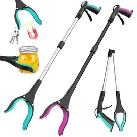 Pinzas de Extensión 2 Piezas con Cabezal Magnético 360° y Mordazas Antideslizantes, Herramienta de Alcance Plegable para Ejercitador Adulto Mayor, Recogedor de Basura para Jardín y Hogar
