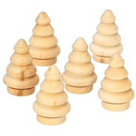 Sunnysue 103-08 3D Christmas Tree Figurine, Set of 6, Wood Turning Figure, Natural