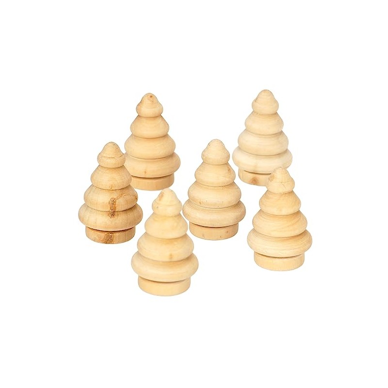 Sunnysue 103-08 3D Christmas Tree Figurine, Set of 6, Wood