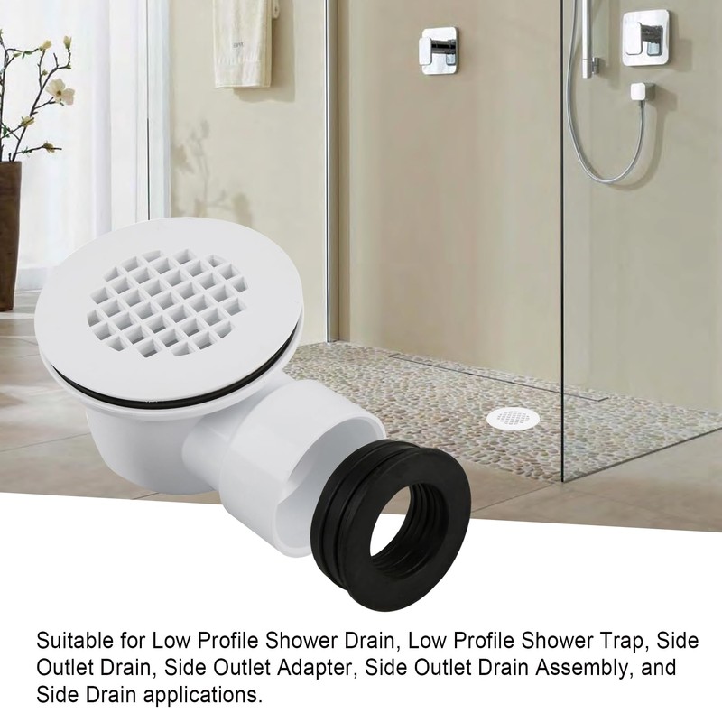 Low Profile Shower Drain, 2" PVC Side Outlet Drain Assembly