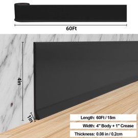 Duzzy Flexible Baseboard Molding Trim, 4 Inch(W) x 60 Feet(L) Peel and Stick Rubber Wall Trim Molding, Self-Adhesive Vinyl Wall Base Cove Base