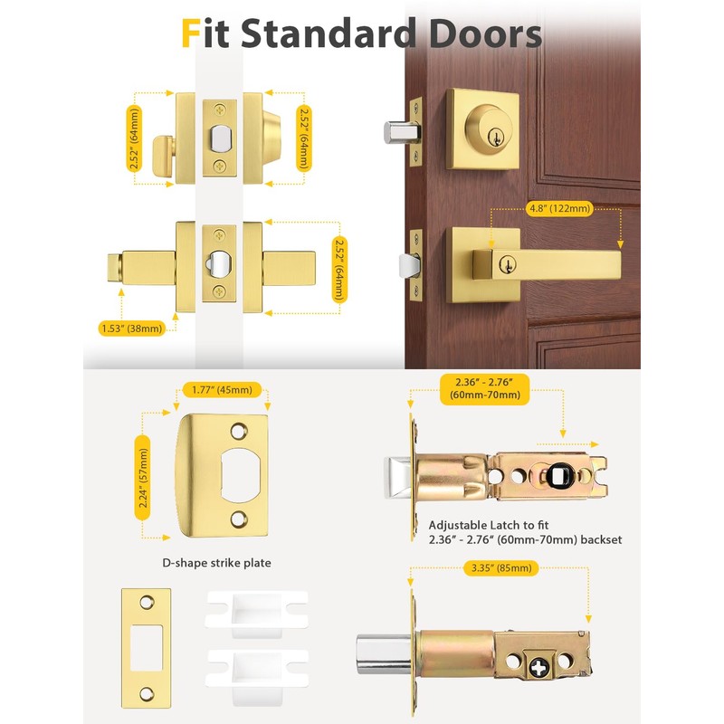 Tinewa Brushed Gold Keyed Alike Front/Exterior Door Lever with Single