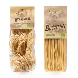 Morelli Gourmet Bucatini and Pici Italian Pasta Variety Pack - Gourmet Pasta from Italy, Imported Italian Pasta Sampler Includes 17.6 oz Bucatini Pasta and 17.6 oz Pici Pasta di Toscana