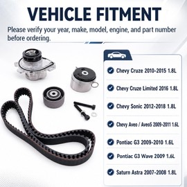 Engine Timing Belt Kit with Water Pump for Chevy Cruze 2010-2015 1.8L, Cruze Limited 2016, Sonic 2012-2018, Aveo Aveo5 2009-2011, Pontiac G3 Saturn Astra, Replace TCKWP338