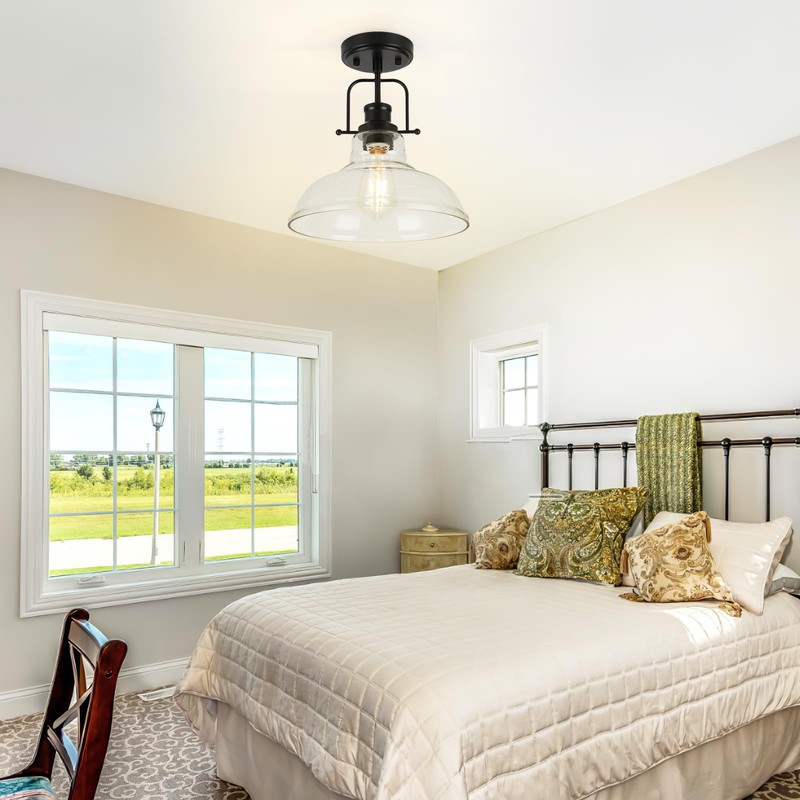 WILON Semi Flush Mount Ceiling Light Fixture, Black Farmhouse Light
