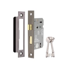 Fire Rated Door Sash Locks CE BS Rated Mortice 3 Lever 63mm or 75mm (63mm, Black Nickel)