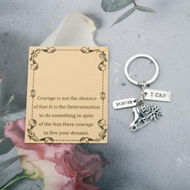 FEELMEM Ice Skate Keychain Believe I Can Sport Skating Skater Jewelry Snowflake Gift Skater Keychain Skate Lover Gift (silver)