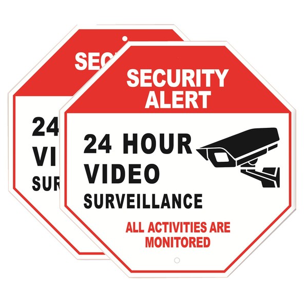 HEIOKEY 2 Pack 24 Hour Video Surveillance Sign- Security Alert