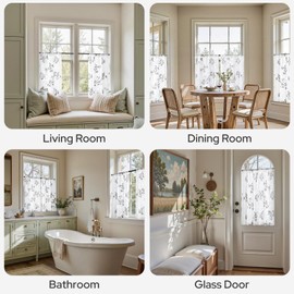 HOMEIDEAS Kitchen Curtains 36 Inch Length Cafe Tier Drapes, Light Filtering Semi Sheer Curtains, White and Grey Printed Leaf Bathroom Window Drapes for Small Window RV Camper, 2 Panels, 30 X 36 in