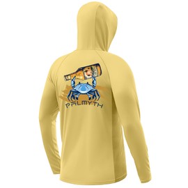 Palmyth Fishing Hoodie for Men Long Sleeve Sun Protection UV UPF 50+ Shirts（Yellow/Crab，XL）