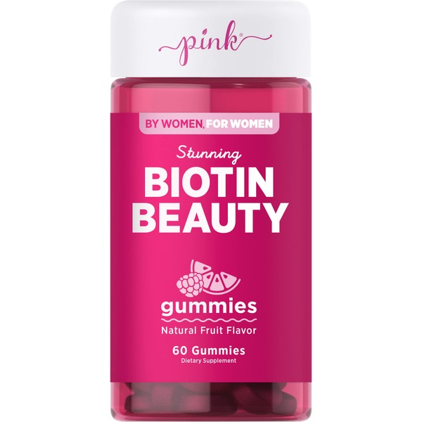 PINK Biotin Gummies | 60 Count | Non-GMO & Gluten Free | Fruit Flavor Vitamin for Hair Skin and Nails