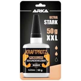 ARKA 50 g Sekundenkleber fr Keramik & Porzellan extra stark - flssiger Porzellankleber, splmaschinenfest, hitzebest?ndig & Verschluss gegen Austrocknung - Keramik, Porzellan Kleber - ARKA Kraftprotz