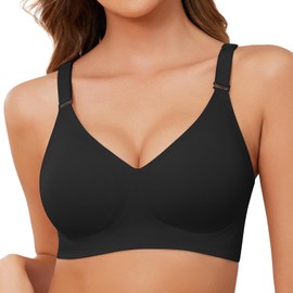 TOMEEK Bras for Women Non Wired Support Full Coverage Push up V Neck Seamless Wireless Bra Ladies Comfort Everyday Bras Zero Feel Bralettes with Pads,Black, Size M