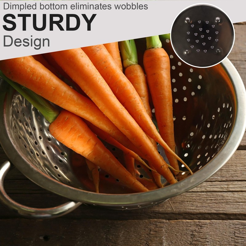 Stainless Steel Colander 24cm (9") - Freestanding with Dimpled Base,