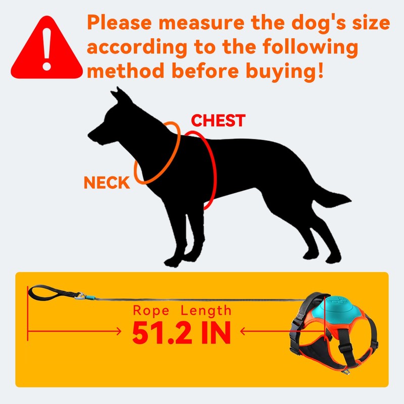 Dog Harness with Retractable Leash 51.2”,2-in-1 Large & Medium Dog