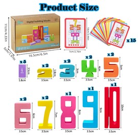 Number Building Blocks Montessori Toy, Pack of 20 Number Blocks for Stacking with 15 Cards, Sensory Building Blocks Wood for Mathematical Learning, Colourful Number Blocks Montessori Toy from 3 Years
