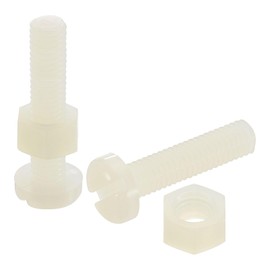 sourcing map 50Sets Nylon Screw Nut Assortment, M5-0.8x20mm Slotted Pan Head Screws & M5 Hex Nuts for Machinery, Electronics, White