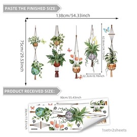 Green Hanging Potted Wall Stickers Plant Vine Wall Decals Peel and Stick Leaves Boho Wall Art Decor for Living Room Bedroom Office
