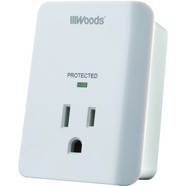 Woods 41008 Surge Protector One 3-prong Power Outlet LED Indicator Light and Alarm, 1080J, White