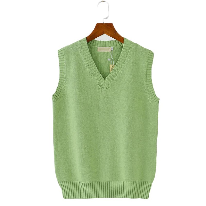 Men Women Knitted Cotton V-Neck Vest JK Uniform Pullover Sleeveless