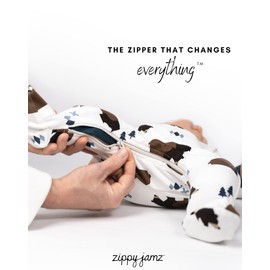 zippyjamz – Zipper Organic Sleeper Footed Baby Pajamas with Inseam Zipper (Little Grizzle, 6-9 months)
