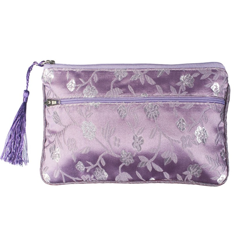 kilofly 2 pc Chinese Silk Brocade 2 Zipper Pocket Tassel