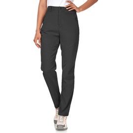 Women's Golf Pants Wrinkle Free UPF 50 Casual Pants Quick Dry Lightweight Travel Pants for Women on Plane with Zipper Pockets Black Large/31